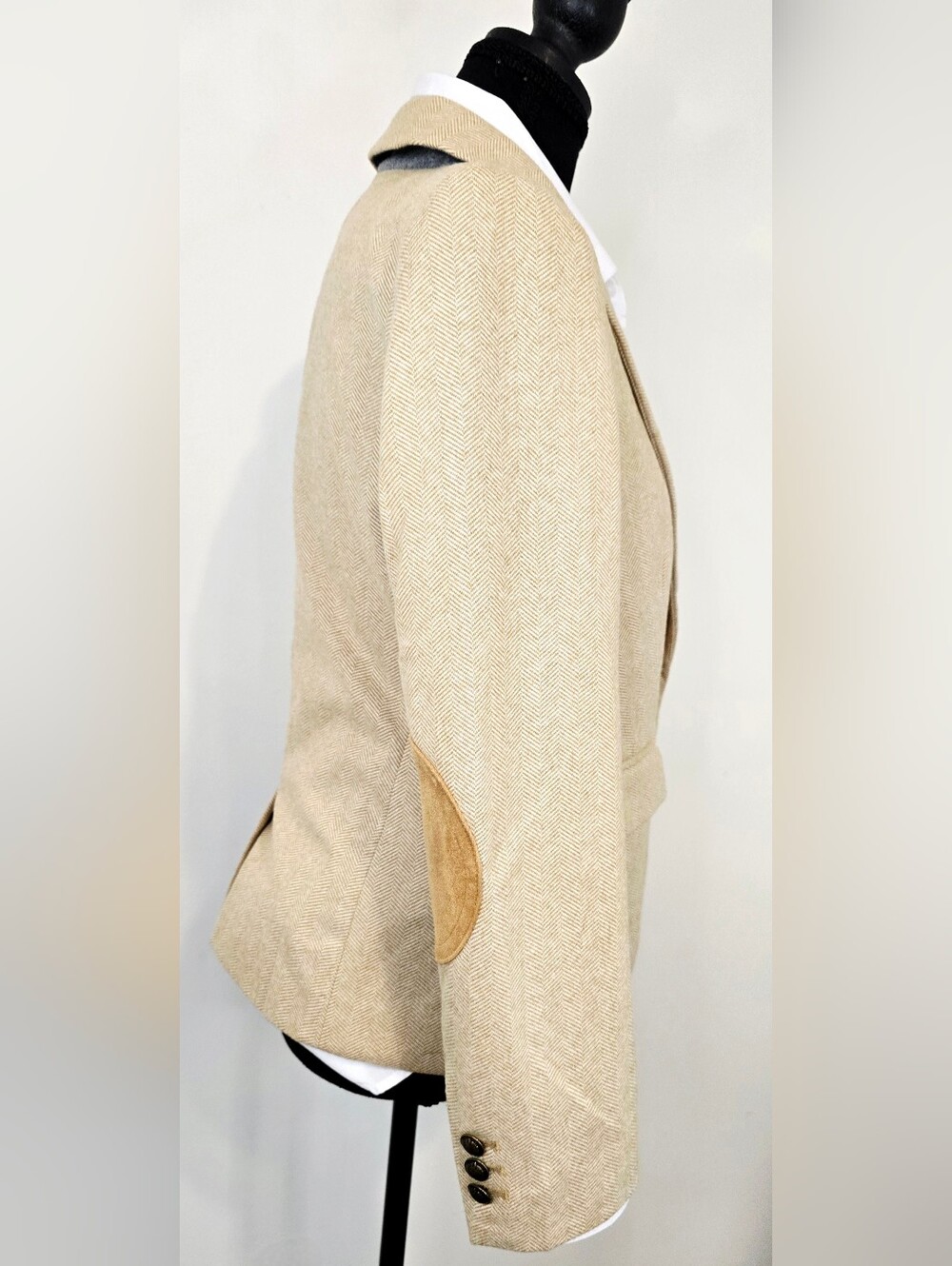LOFT Petite Herringbone Blazer Suede Elbow Patch Academia Preppy Teacher Jacket - Picture 7 of 13
